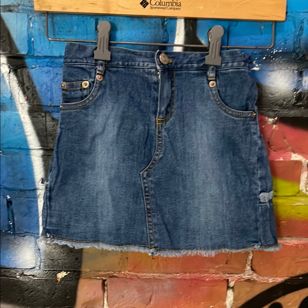 MARY-KATE & ASHLEY-girl’s blue cotton blend denim stretch short jean skirt